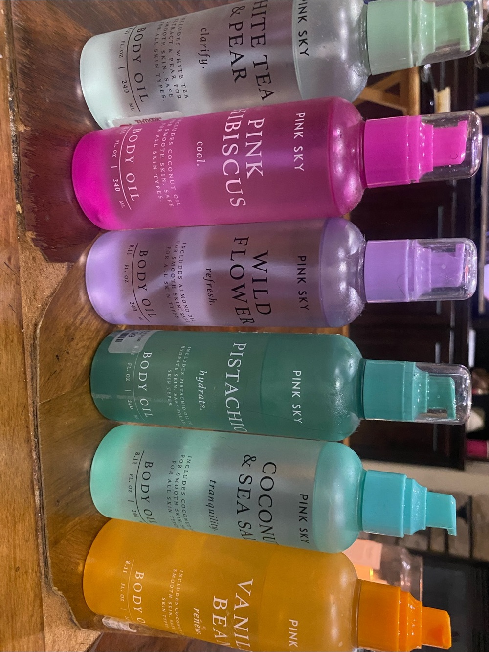 Pink Sky Bundle of Body Oils - Count of 6. See fill lines